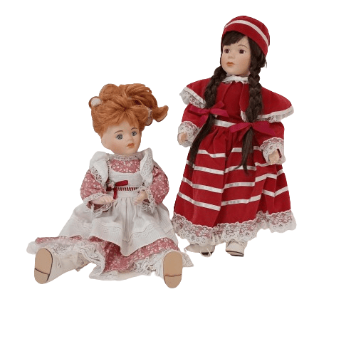 Splendide bambole The Classique Collection in porcellana bisquit: Laura e Louisa, numerate, con abiti eleganti. Perfette per collezionisti e appassionati!
