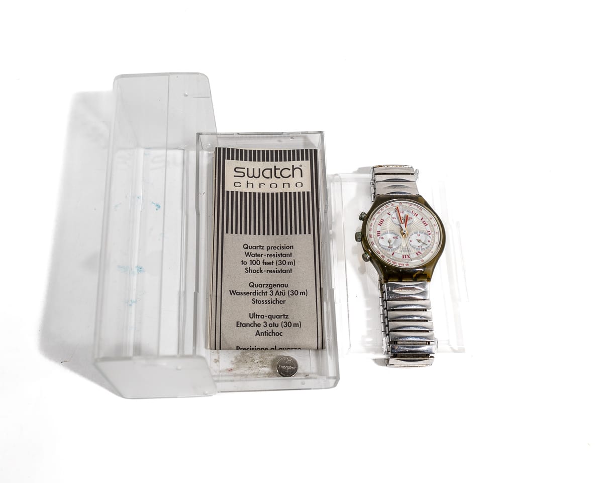 Unico e speciale orologio Swatch Chrono Pleasure Dome del 1994, completo di custodia e libretto di garanzia timbrato. Perfetto come idea regalo!