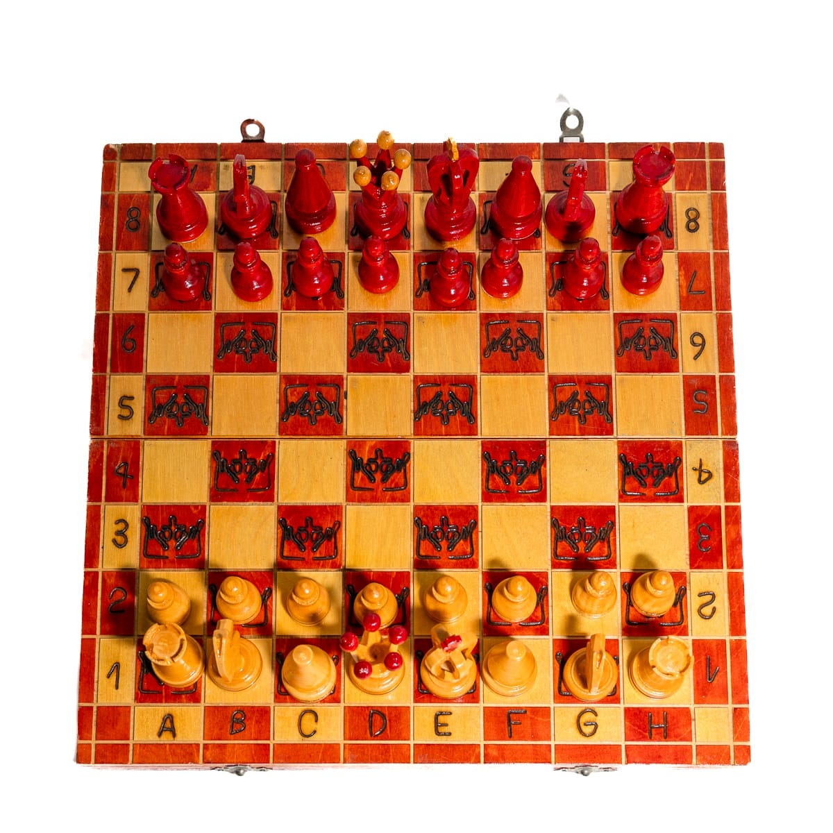 Scacchiera da viaggio in legno verniciato vintage - immagine 4