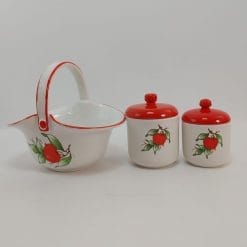 Lotto 3 ceramiche Italica ARS dipinte a mano con decoro mele. Composto da cestino e vasetti, firmato da maestro artigiano. Ottime condizioni!