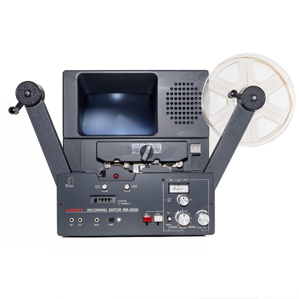 Moviola Goko Recording Editor RM-5000 vintage per pellicole Super 8, testata e funzionante. Editor con audio mono e proiezione avanti/indietro.