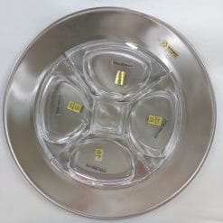 Gottinghen antipastiera in inox e cristallo Kristall Kriola, design Taddei Sestini. Elegante vassoio vintage con etichette originali, perfette condizioni.