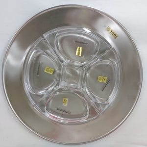 Gottinghen antipastiera in inox e cristallo Kristall Kriola, design Taddei Sestini. Elegante vassoio vintage con etichette originali, perfette condizioni.