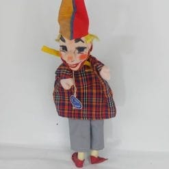 Bambole d'artista di Dresda, Marionetta a mano vintage Kasperle, anni '70. Burattino in stoffa con gambe tipico della tradizione austriaca e tedesca.