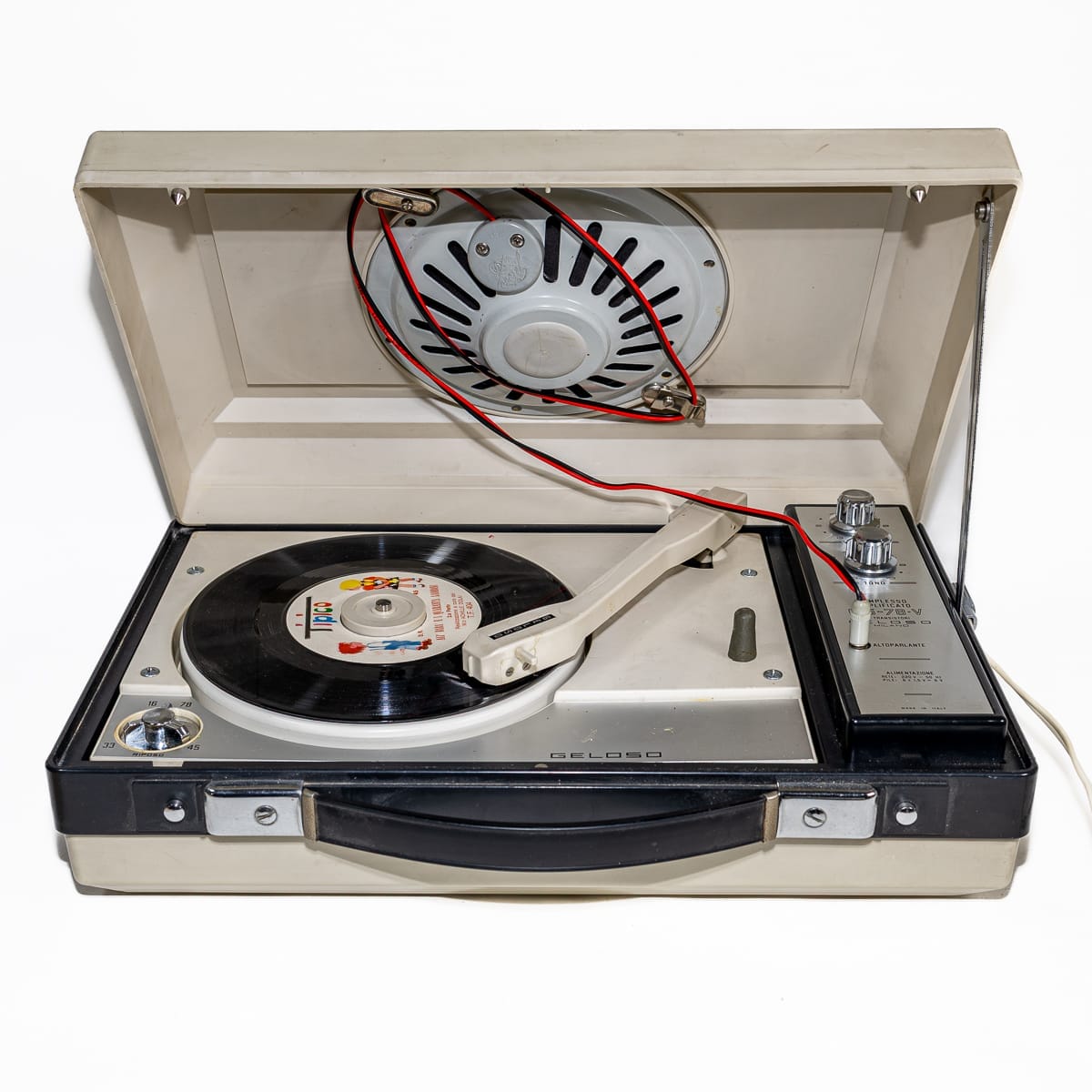 Fonovaligia Geloso vintage anni '70 portatile. Giradischi 45 giri funzionante, audio eccellente. Ideale per amanti del vinile e collezionisti.