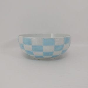 Insalatiera Galvani a scacchi in ceramica, design vintage. Pezzo unico con motivo azzurro, ideale per amanti del modernariato!