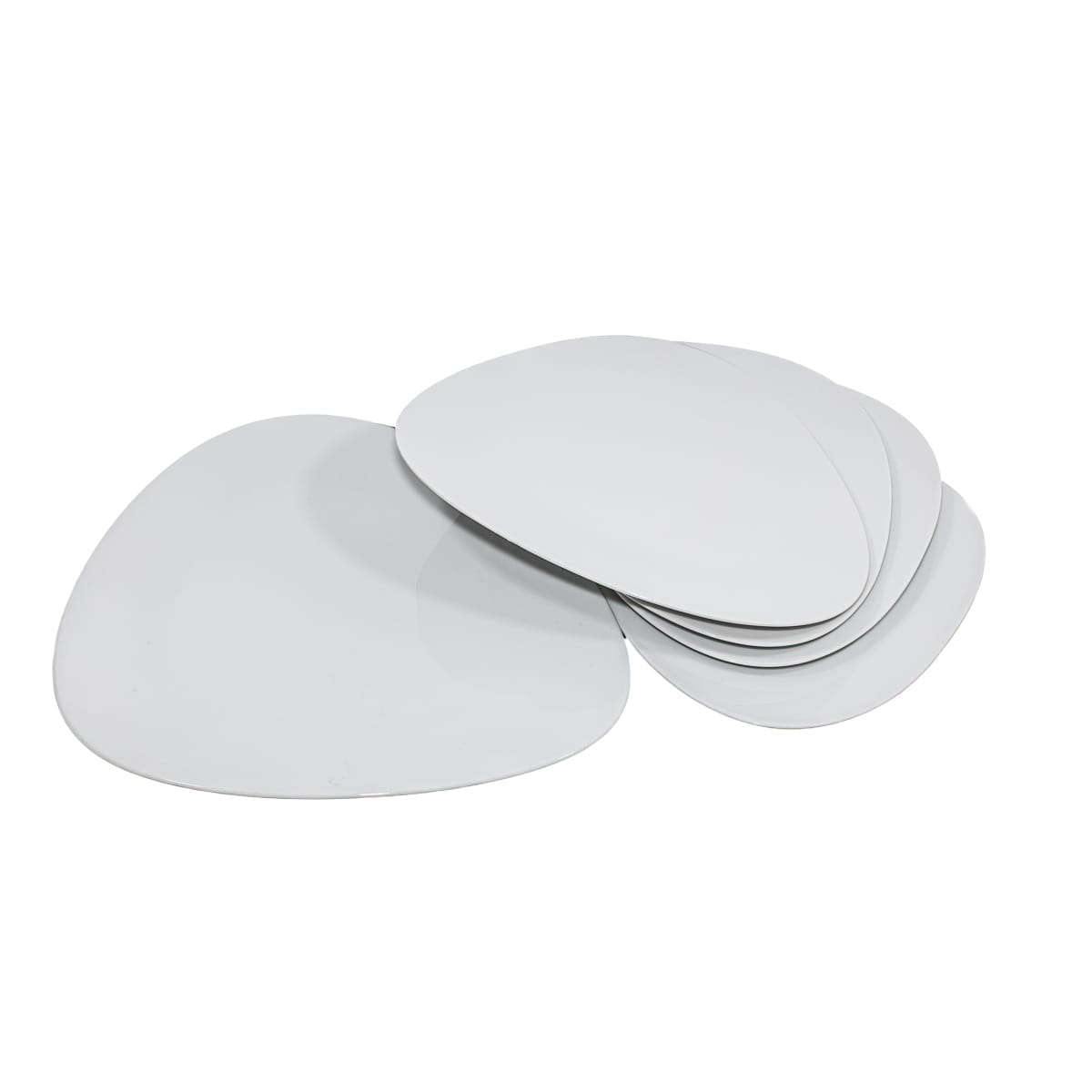 Set 5 piatti piani Alessi collezione Colombina, design Fuksas (2007). Porcellana bianca dalla forma irregolare. Ottime condizioni.