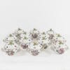 Set 6 pezzi Herend vintage da brodo, porcellana dipinta a mano (1890-1919). Decoro floreale e coperchio con pomello rosa. Bellissimo lusso Art Nouveau.