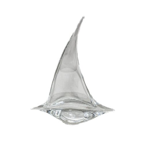 Barca a vela in vetro di Murano, firmata dal Maestro Ballarin. Vetro trasparente, elegante scultura vintage. Ottime condizioni.