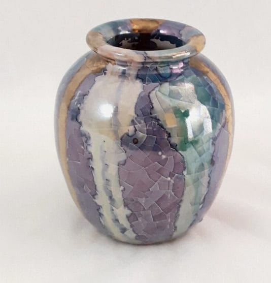 Vaso Crackle iridescente CLAUDIO PULLI 12 cm ceramica sarda vintage - immagine 2