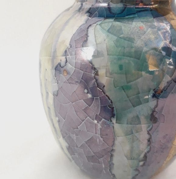 Vaso Crackle iridescente CLAUDIO PULLI 12 cm ceramica sarda vintage - immagine 4