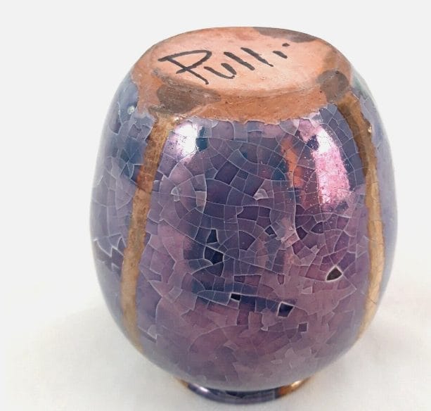 Vaso Crackle iridescente CLAUDIO PULLI 12 cm ceramica sarda vintage - immagine 5