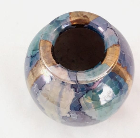 Vaso Crackle iridescente CLAUDIO PULLI 12 cm ceramica sarda vintage - immagine 6